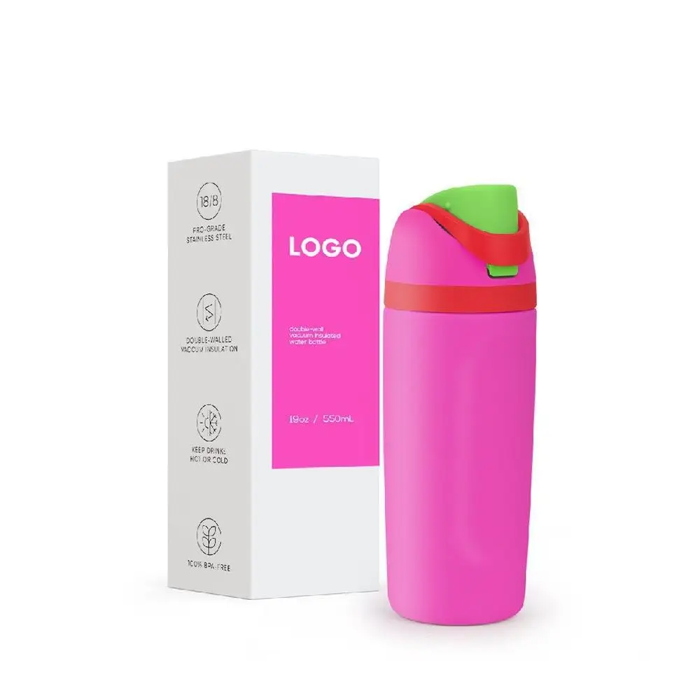 

New Sports Water Bottle Stainless Steel Thermos Cup Outdoor Sippy Cup Fashion Double Drink Lid Insulated Fruit Cup Colorful