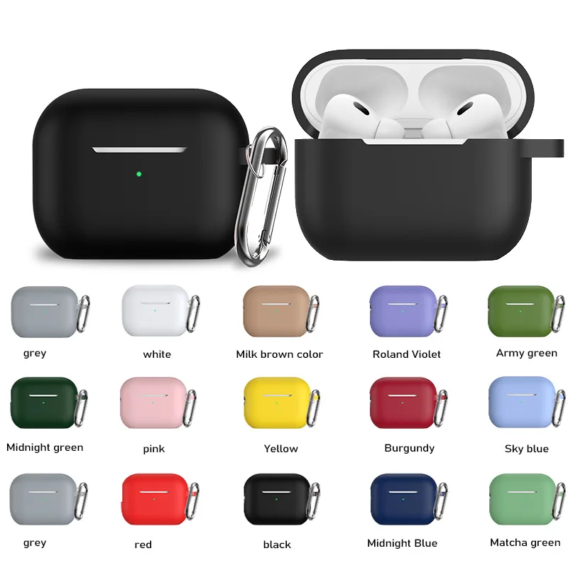 

Silicone Soft Wireless Bluetooth Earphones Protective Cover For Airpods Pro2 Case With Carabiner Accessories Protective Cover