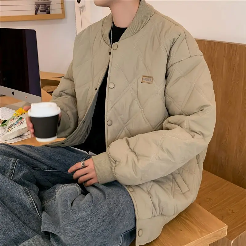 سترة قطنية كاجوال بنمط الماس للشتاء للرجال والنساء بتصميم رياضي عتيق للزوجين معطف قطني للراحة بقصة قياسية #5