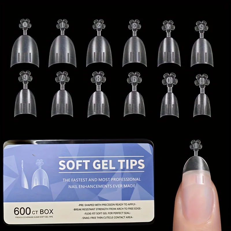 Medium Square Nail Art False Nail Stickers, 600 Pieces of Soft Gel X Nail Art False Nail Stickers, Square Matte Transparent Semi-Covering Acrylic