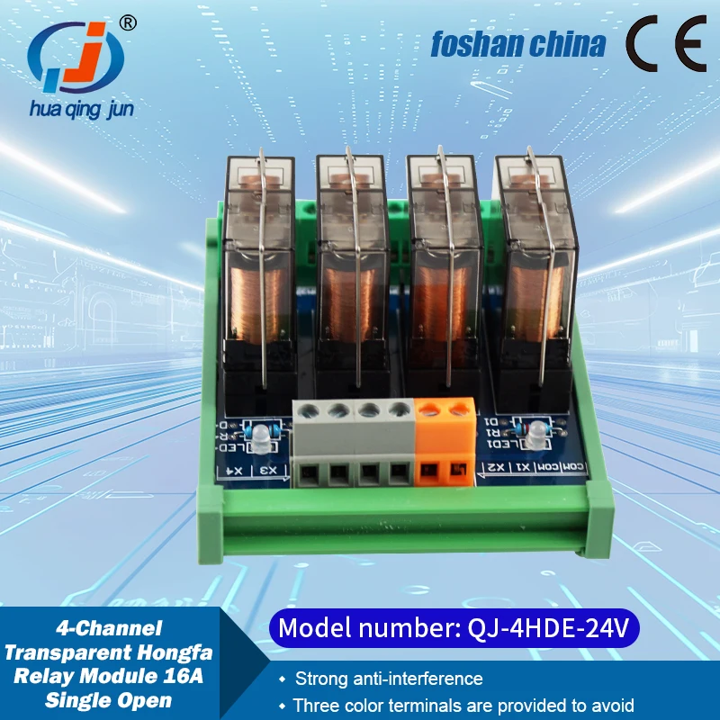 

Заводской 4-канальный прозрачный релейный модуль Hongfa 16A 24V одиночные открытые электромагнитные реле QJ-4HDE-24V для ПЛК