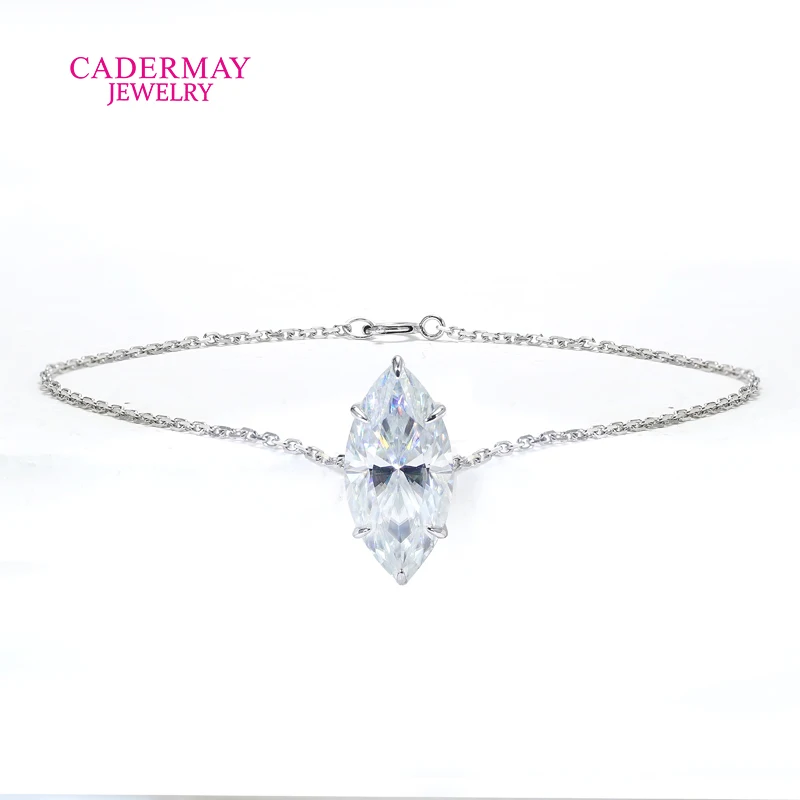 Pulsera Cadermay Clásica con Corte Marquise de Moissanita, Oro Blanco de 14K, Pulseras Solitarias de Moissanita VVS para Mujer, Joyería de Lujo para Bodas