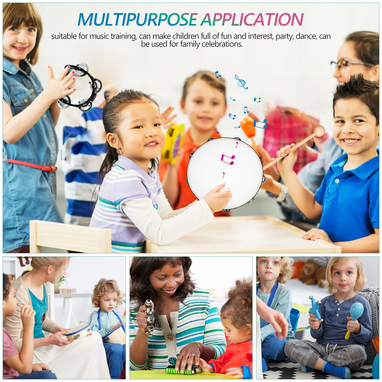 

1Set Tambourine Handbell Set 10inch Wooden Drumstick Durable Clear Sound Suitable Performance Instrument Adult