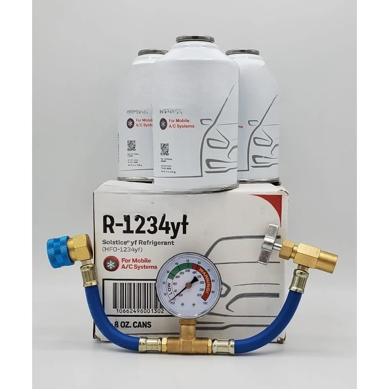 

Well Genuine 8oz R1234YF Refrigerant (3 Freon Cans) & HD Brass Can Tap with Gauge