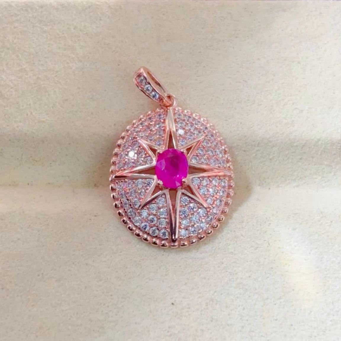 

Marvelous 925 Silver Star Pendant Natural Ruby Pendant with Certificate 4mm*5mm 0.4ct Real Ruby Silver Jewelry