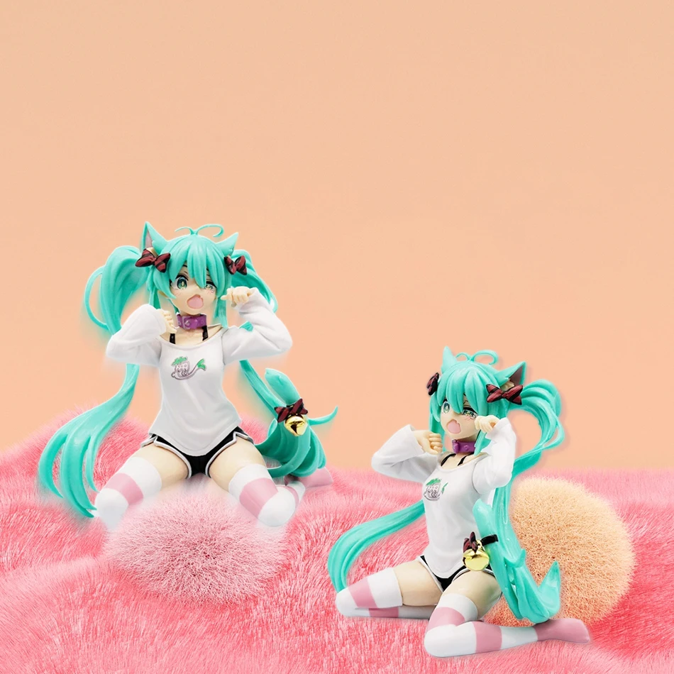 Hatsune Miku เดสก์ท็อปน่ารัก Action Figure 12 ซม. Neko เสื้อยืด Ver. อะนิเมะตุ๊กตาสาว Kawaii รุ่นของเล่นของขวัญ