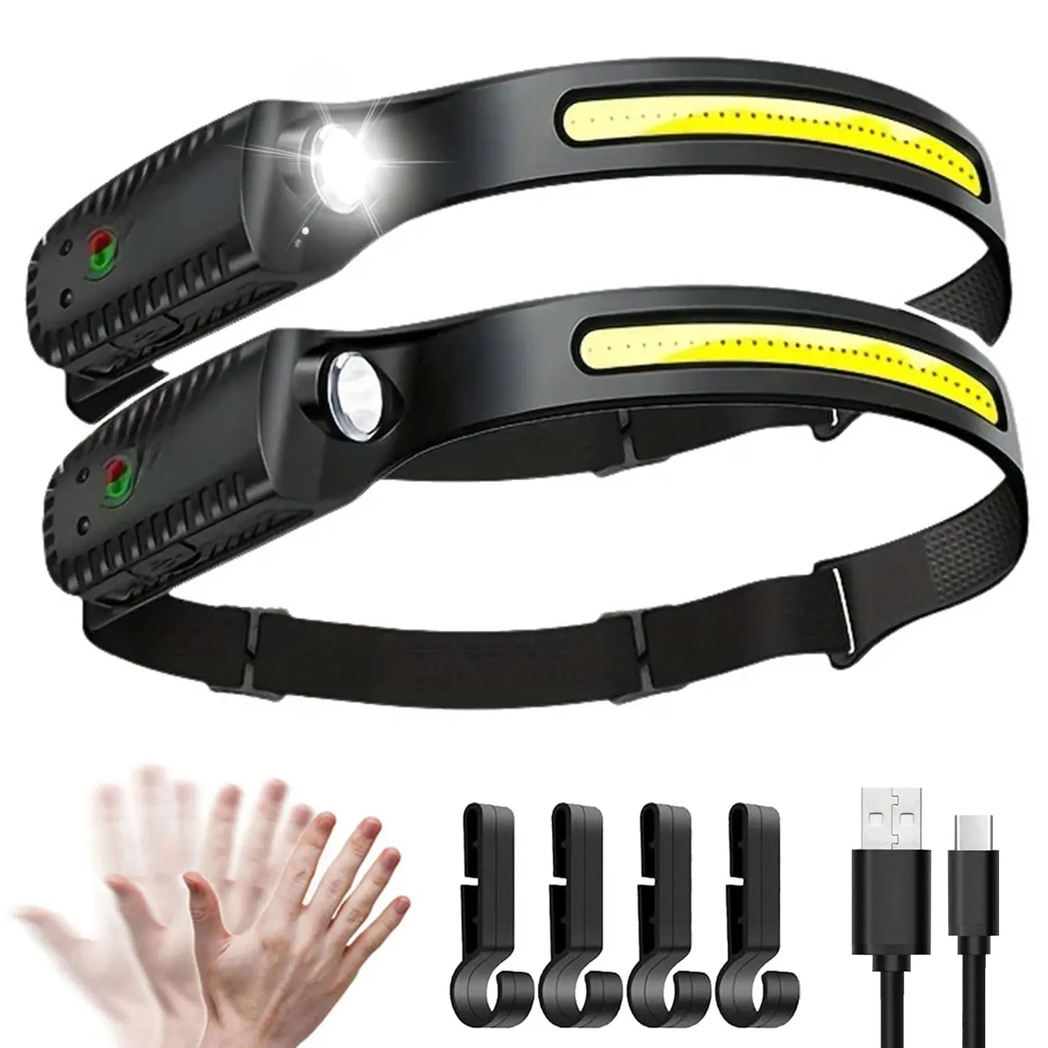 

Portable Induction COB LED Headlamp 6 Lighting Modes IPX4 Waterproof Camping Sensor Headlight 1200mAh Battery Rechargeable