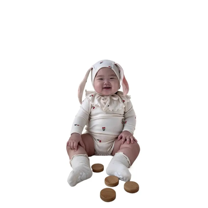 

Милый комбинезон-слип с мультяшным кроликом и вишневым принтом, летний комбинезон для новорожденных от 0 до 1 года, унисекс, детская одежда