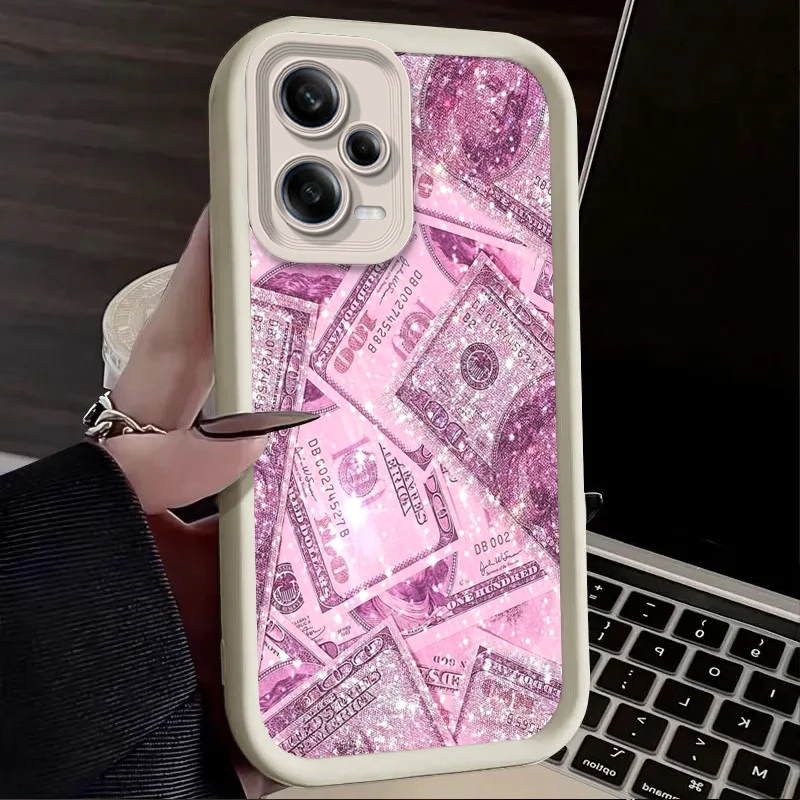 حافظة بتصميم الأوراق النقدية بالدولار الوردية لهاتف Xiaomi Redmi Note 13 14 12 11 Pro Plus 5G 12S 11S 10s 10 9 Redmi 14C 13C 12C 12 4G A3 A3X #4