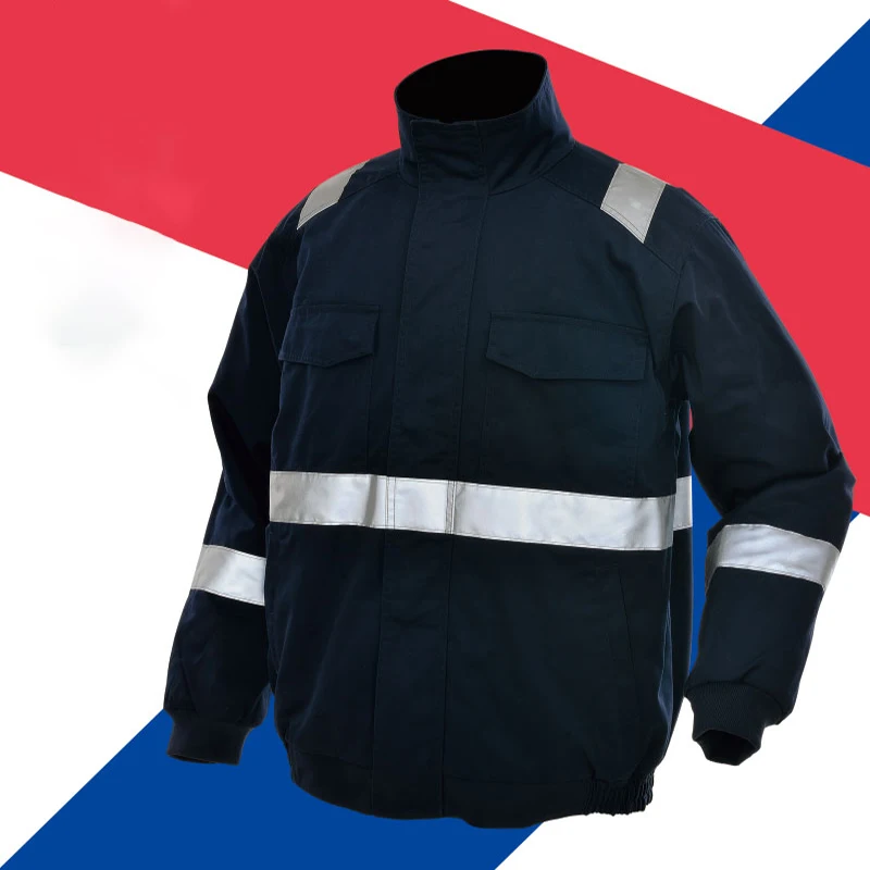 Navy Winter Work Coat Reflective Safety Thickened Jacket for Men Multi Pockets hi vis Workwear Jacket