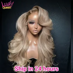 Ombre Bionda 13X4 Trasparente Anteriore Del Merletto Parrucca Dei Capelli Umani Radice Marrone Onda Del Corpo Bionda Cenere 5X5 Parrucca di Chiusura Pre Pizzicata