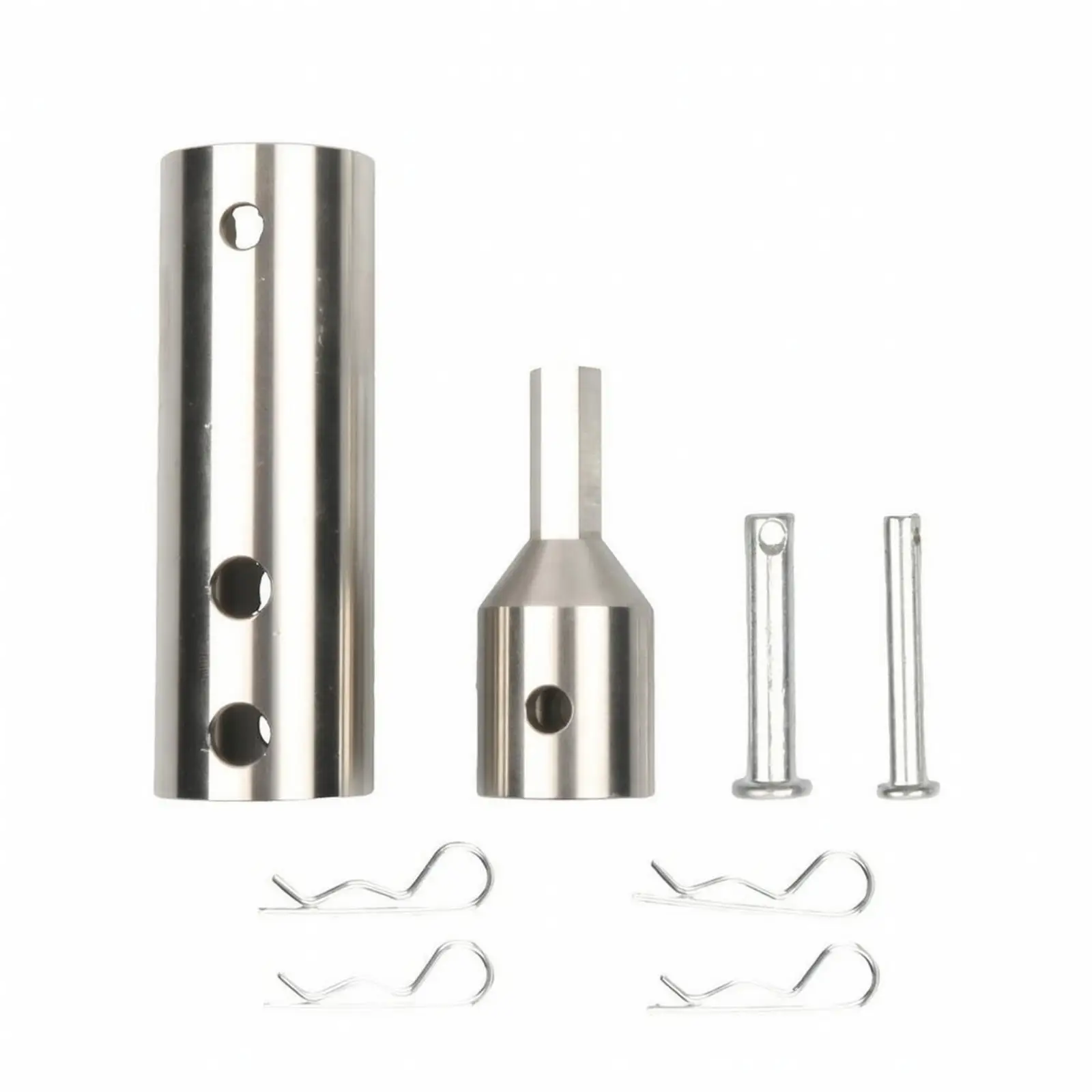 Stainless Steel Drill Chuck Adapter for Trailer Jack Two Drive Socket with Long Pins and R Clips for RV Leveling