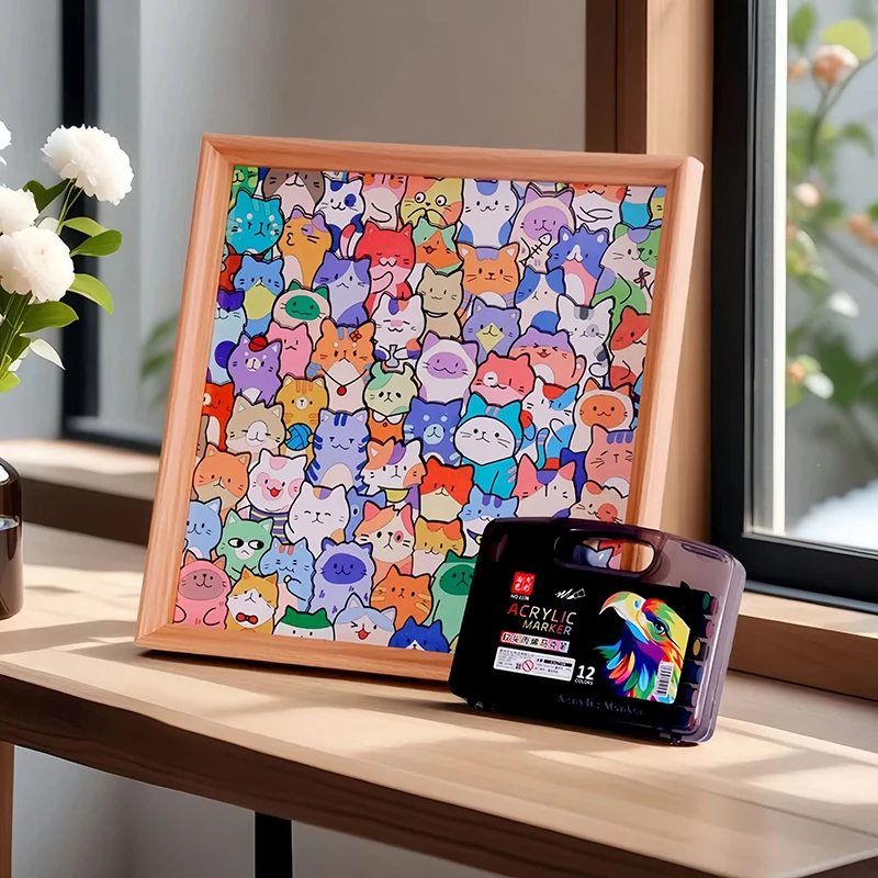 

Мультяшный кот, нарисованный вручную деревянный пазл, обучающие игрушки для кошек, пазлы с животными и рамкой, реквизит для дошкольного образования