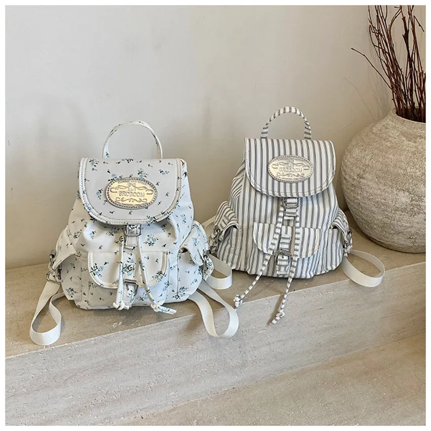 

Korean Women Floral Backpack Fashionable Soft Buckle School Bag Casual Versatile Travel Female Large Capacity Handbag