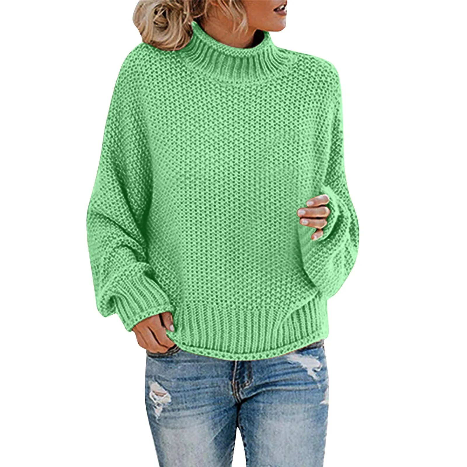 Women Fashion Autumn Winter Knit Sweater Thick Solid Simple Classic Pullover Turtleneck Sweater Daily Casual Comfort Sweatshirt