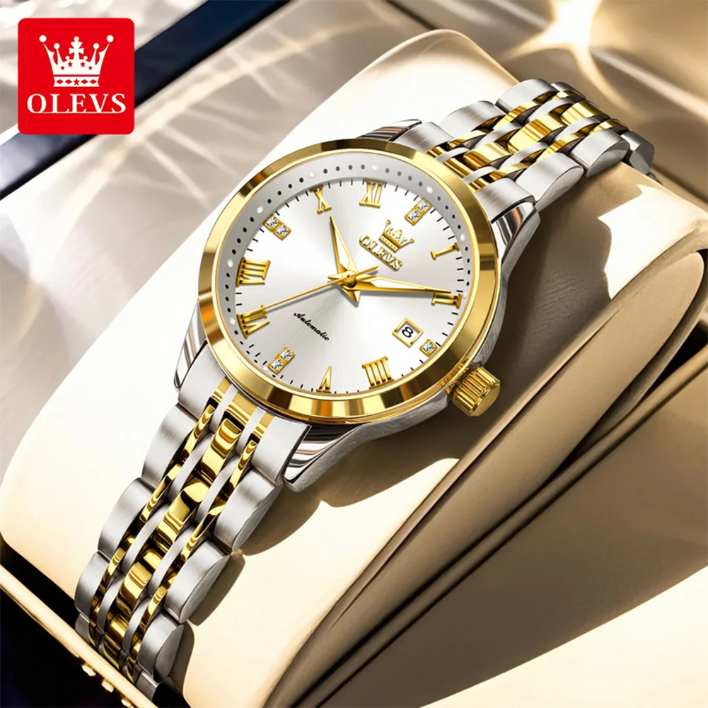 

OLEVS Original Luxury Watches For Women Automatic Mechanical WristWatch Waterproof Date Gold Elegant Watches Gifts for women