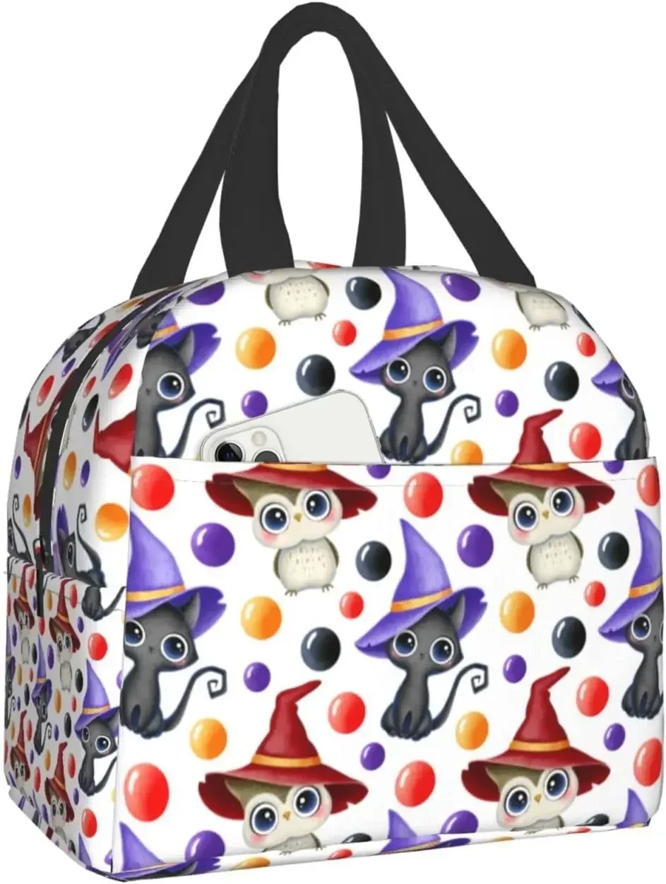 and Owl in a Wit Hat Lun Bag Small Insulated  Box with Front Pocket Cute  Bags for Girls Boys Freezable