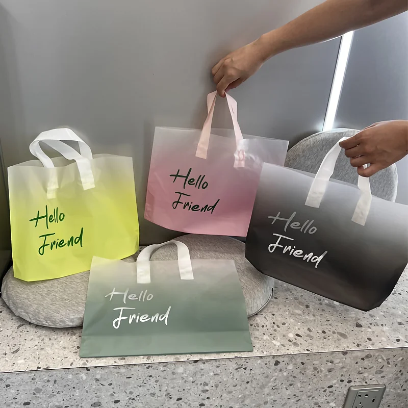 Imagem -05 - Gradiente Fosco Bolsas de Plástico com Alças Bolsas de Compras para Pequenas Empresas Personalizáveis com Seu Próprio Logotipo 50 Pcs