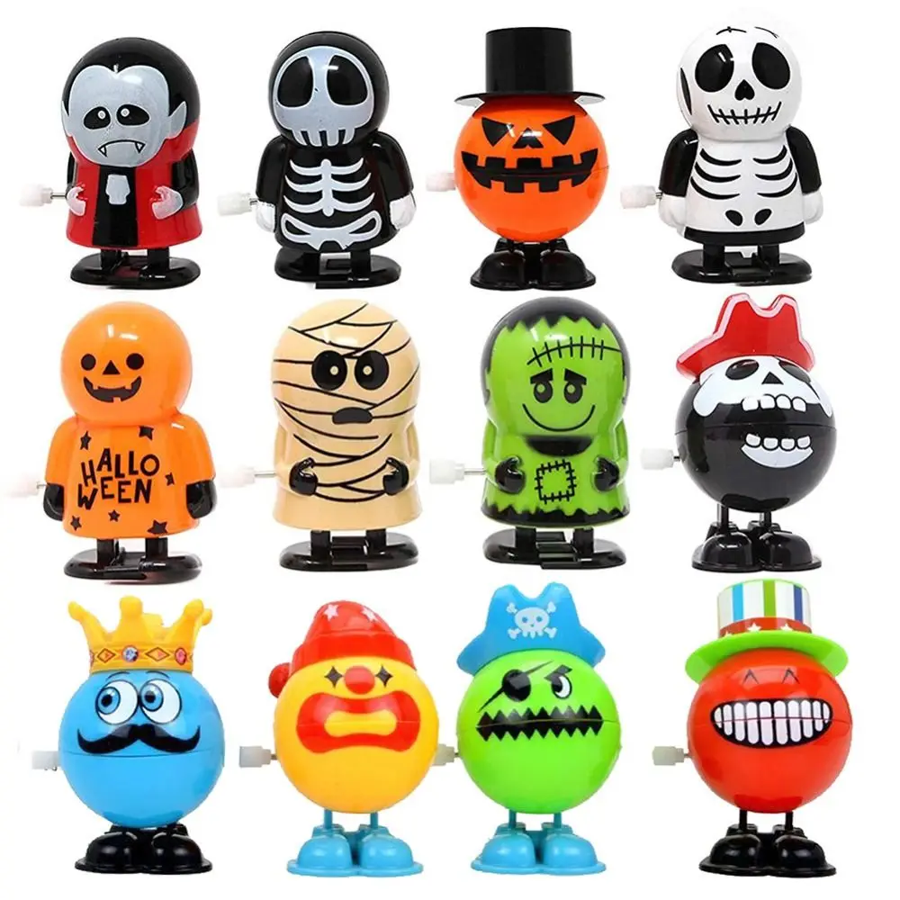 Cartoon Halloween Series Wind-up Toy Jumping Pumpkin Halloween Clockwork Toys Witch Fairy Spirit Prank Toys Halloween Ornament