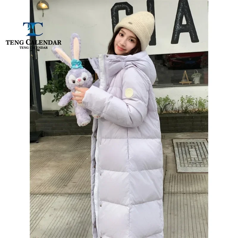 Long Down Jacket with Knee High Hood for Women, Thick and Warm Loose Duck Down Jacket, Korean Style, Fashionable, New Style, 202