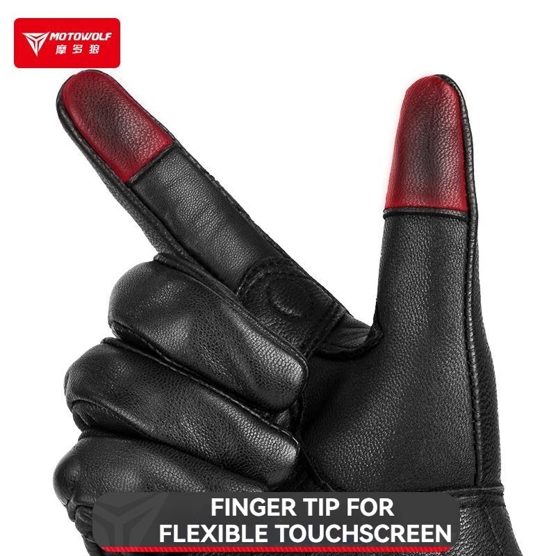 MOTOWOLF Motorcycle Genuine Leather Gloves Vintage Knight with Holes Summer Breathable Full Finger Anti-fall Leather Gloves 3