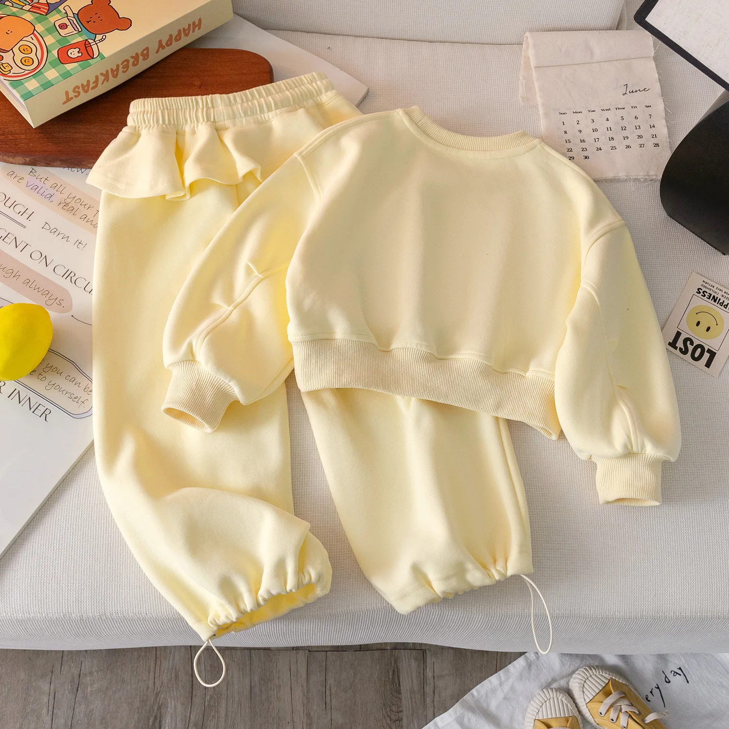 Hoodie Sweatpants Two-piece Set Grils Children Spring Autumn New Korean Loose Casual Sporty Long Sleeves Solid