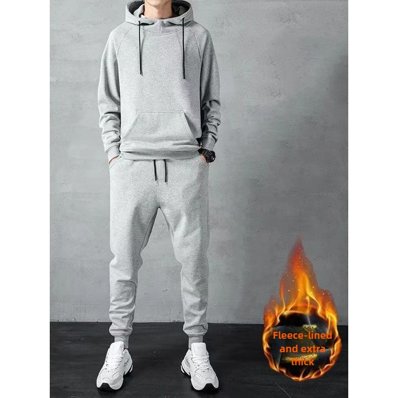 الرجال العصرية قلنسوة بسحاب رياضية الكورية فضفاضة الحد الأدنى 2025 الخريف الشتاء طويلة الأكمام السراويل رياضي دافئ متعدد المشهد #3