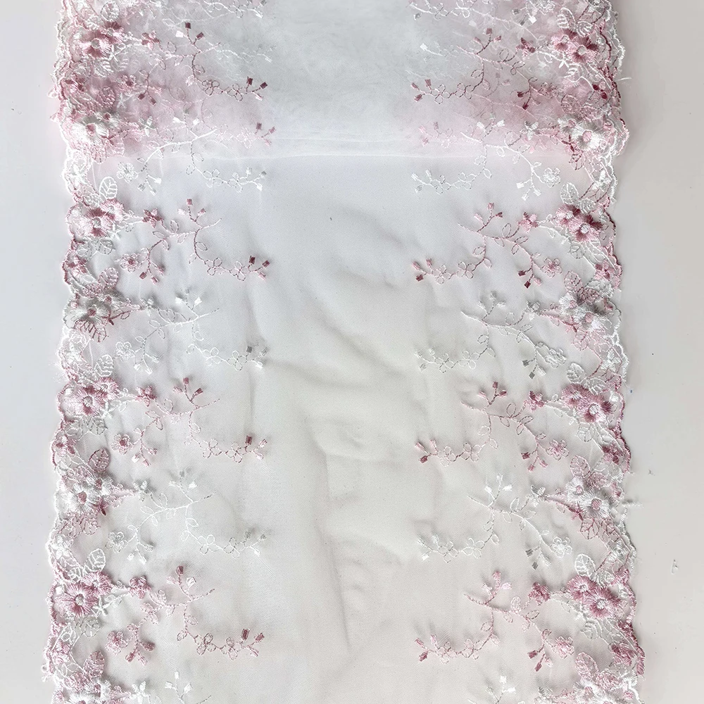 

2 ярда, 31 см шириной, светло-розовая вышитая сетчатая кружевная ткань, аксессуары для кукольной одежды, для рукоделия и шитья одежды своими руками