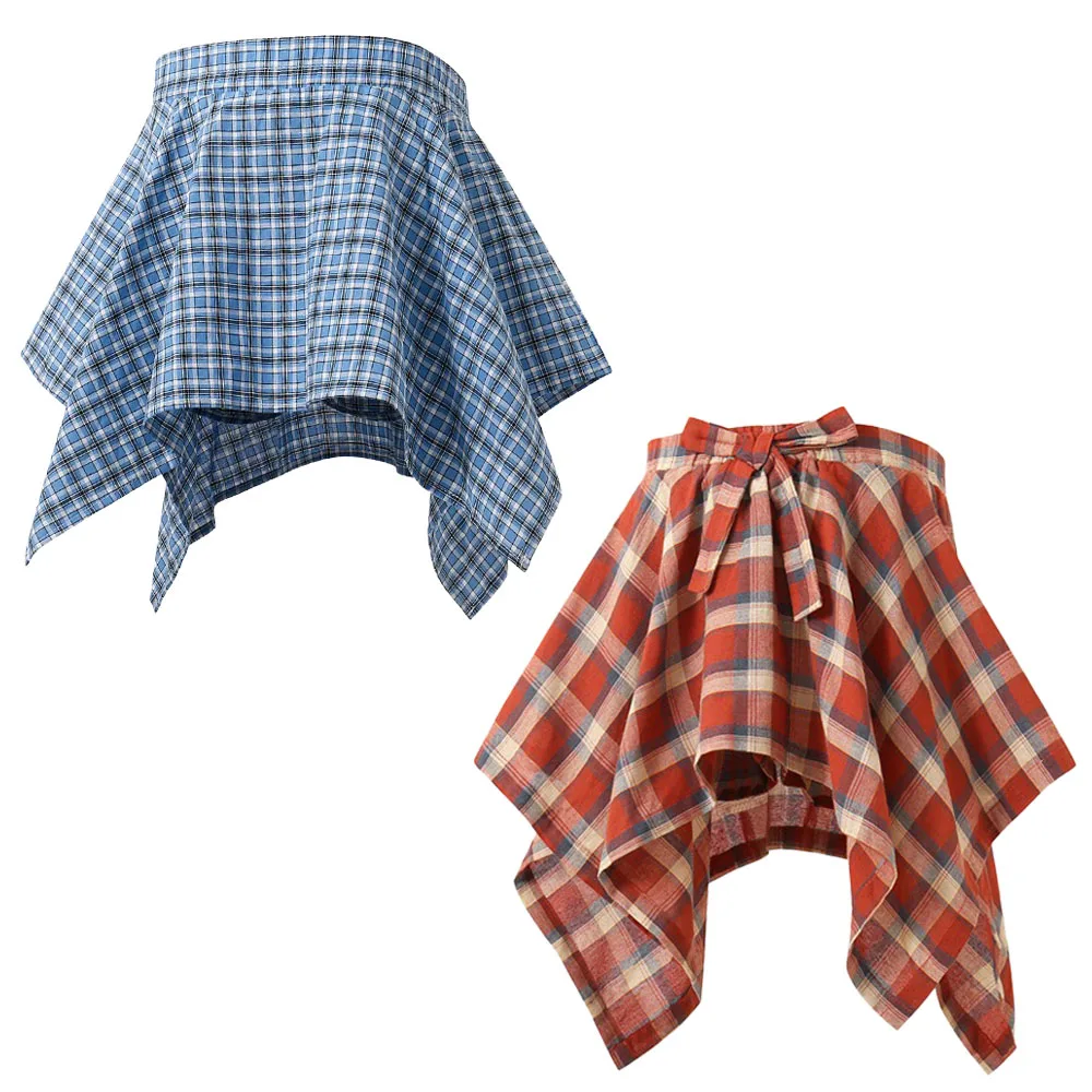Teen Girl Plaid Skirt with Shorts Asymmetrical Wrap Skirt Hiphop Street Dance Skirts Uniform School Kids Performance Plus Size