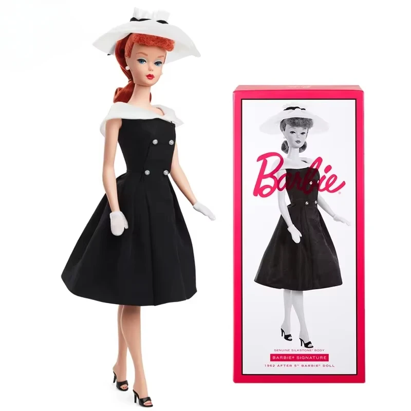 Original retro barbie assinatura 1962 clássico réplica bonecas princesa vestido preto silkstone corpo brinquedos para meninas coleção especial