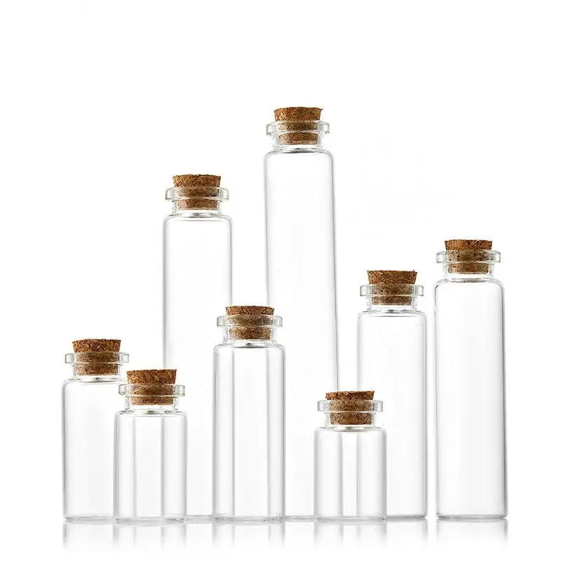 24pcs/lot 5ml 7ml 10ml 14ml 18ml 20ml 25ml 30ml Glass Test Tube with Cork Stopper Message Bottles Jars Vials Gift Art DIY Crafts