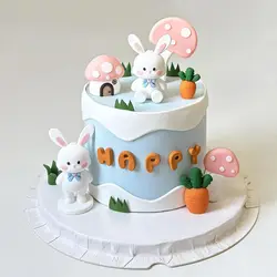 Cake Toppers Rabbit Pink Mushroom House Carrot Cake Decoration for Birthday Party Supplies Decoration