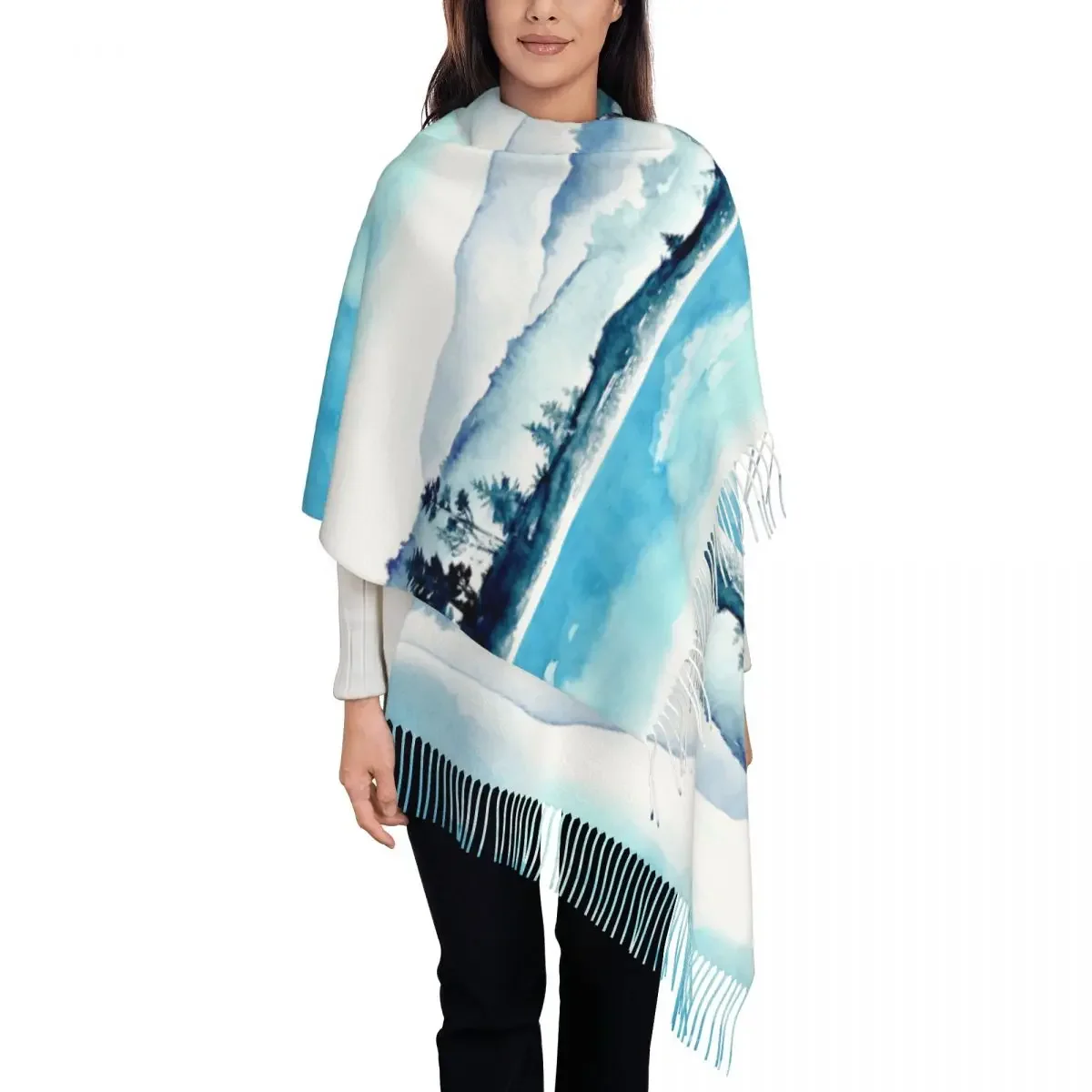 Watercolor Mountains Womens Warm Winter Infinity Scarves Set Blanket Scarf Pure Color