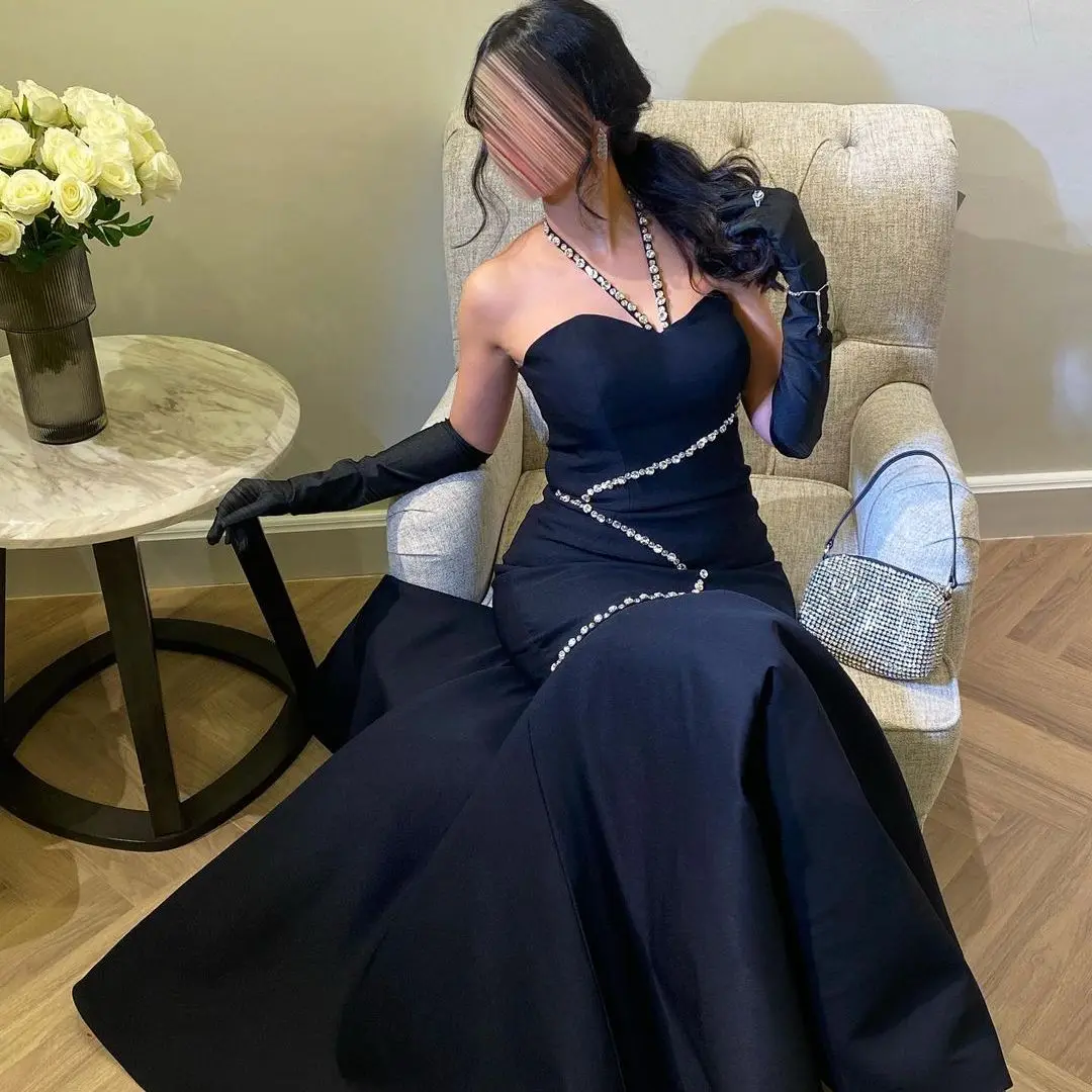 

New Black Halter Sweetheart Prom Dresses Mermaid Floor Length Evening Dress Saudi Arabia Women's Formal Request Wedding Party