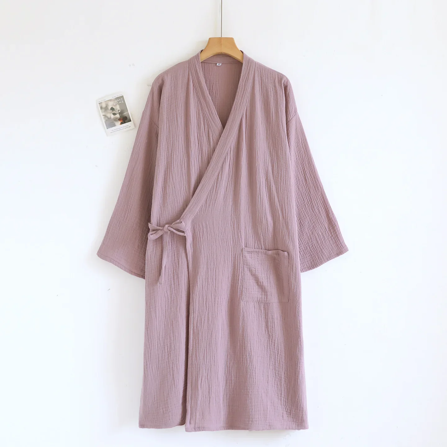 

Cotton Sleepwear Robes with Pocket Women's Fashion Style Lace Up Kimono Bathrobe for Spring and Summer Thin Home Clothes