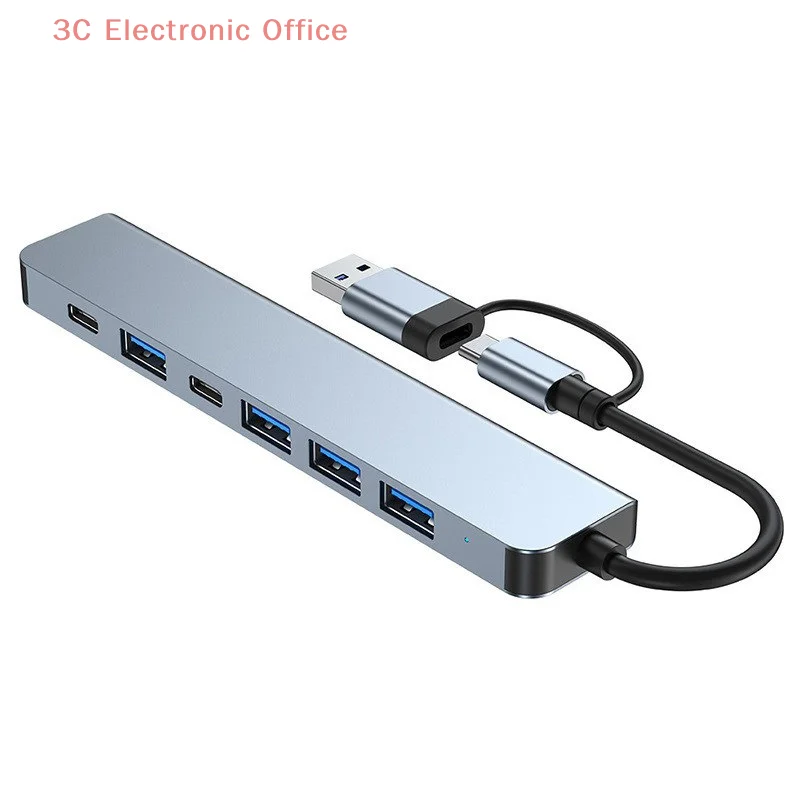 7 In 2 USB Hub With Card Reader USB C Port 3.0 2.0 SD TF Slot Docking Station For Laptop PC