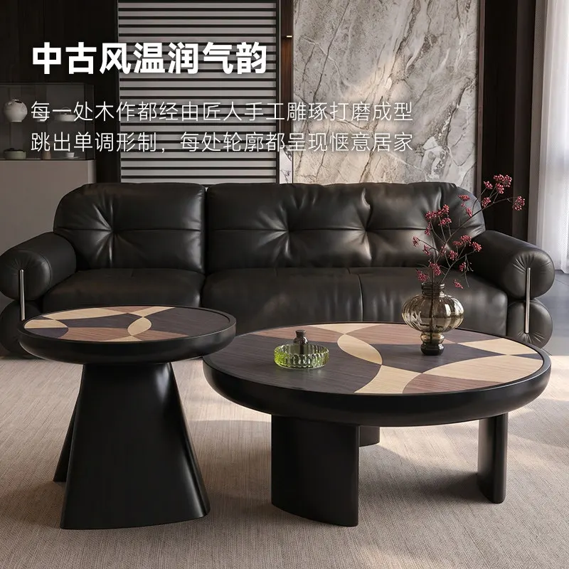 Italian light luxury coffee table set edge, medieval round solid wood small coffee table