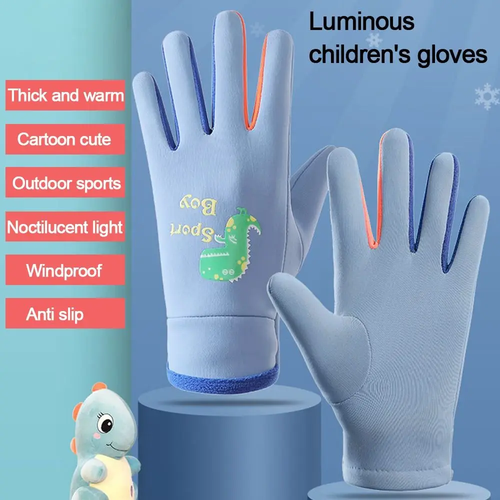 

New Cartoon Full Finger Gloves Windproof Nightlight Children Ski Gloves Waterproof Winter Warm Snowboard Mittens Outdoor Sports