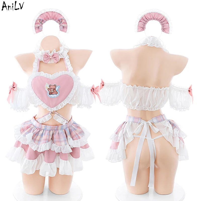 AniLV Women Cake Maid Uniform Lolita Girl Anime Love Aporn Outfit Costumes Cosplay