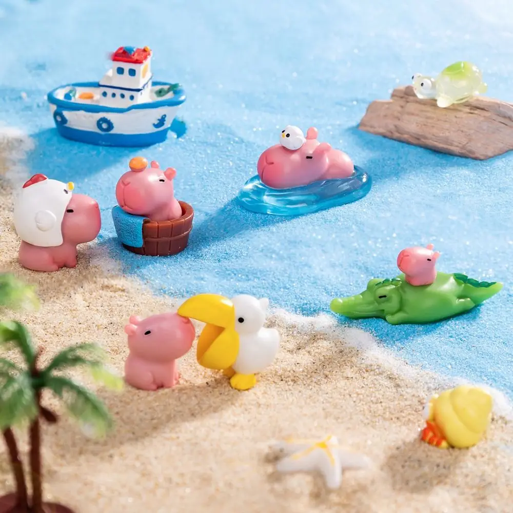 Resin Cartoon Capybara Statue Pink DIY Miniature Capybara Figurines Car Ornament Office Home Mini Animals Figurine