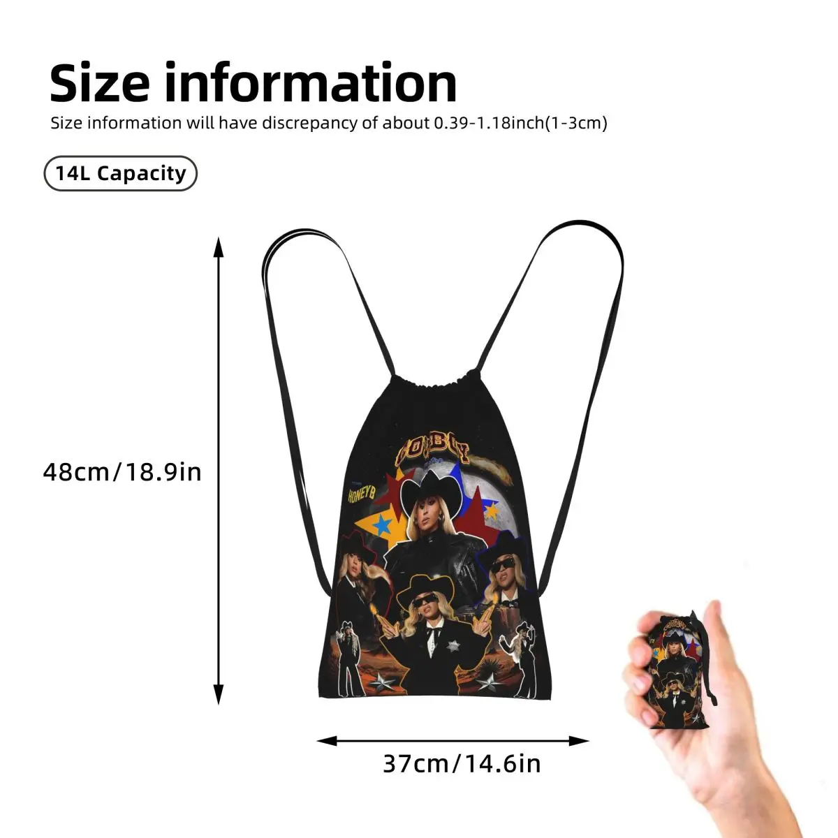 Cowboy Carter Beyonce New Album Drawstring Backpack Sports Gym Bag Portable Travel Drawstring Bag for Men Women
