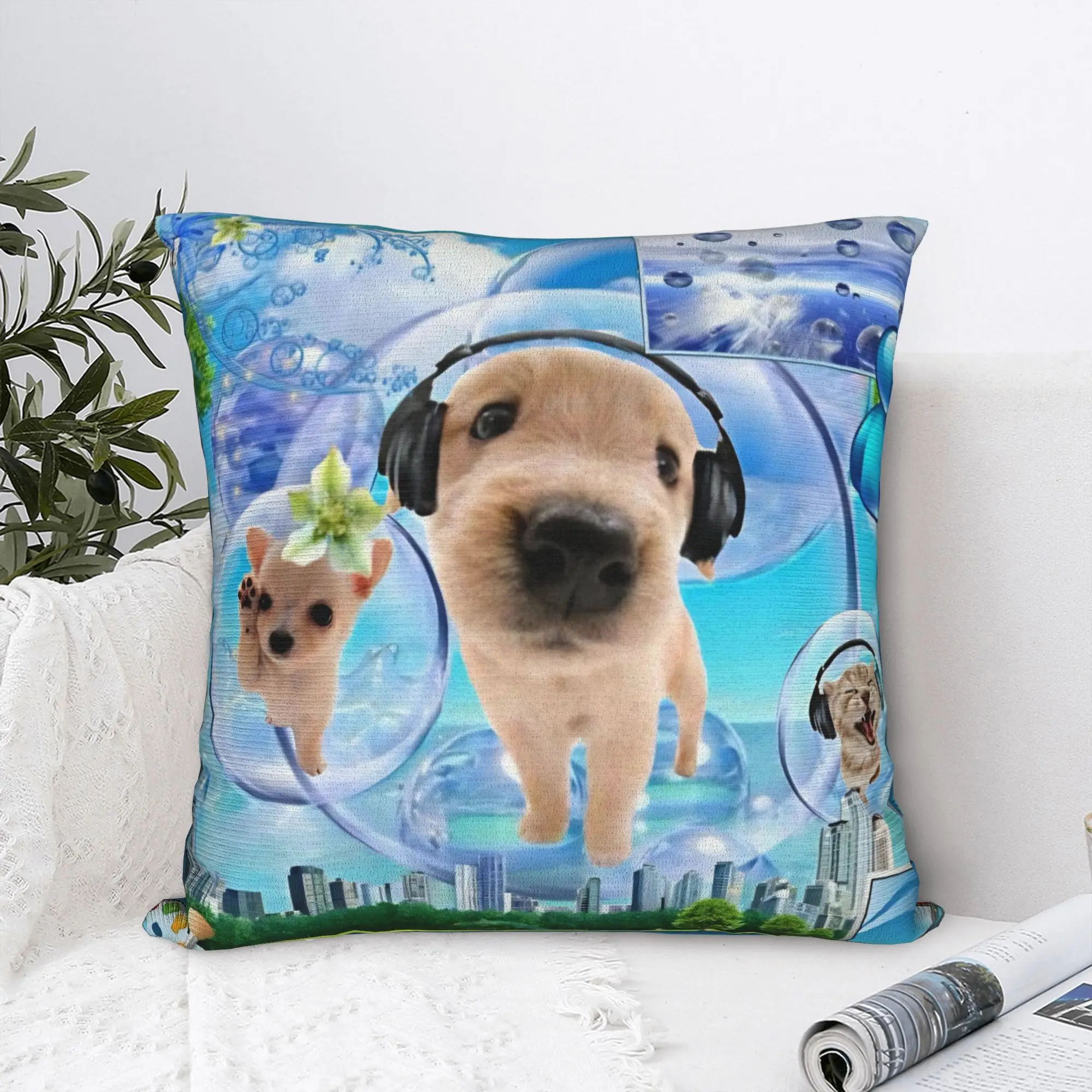 Dog Frutiger Aero Kawaii Square Pillow Cases  Cushion Cover Awesome Zippered Decor Pillowcover for Car 40*40cm