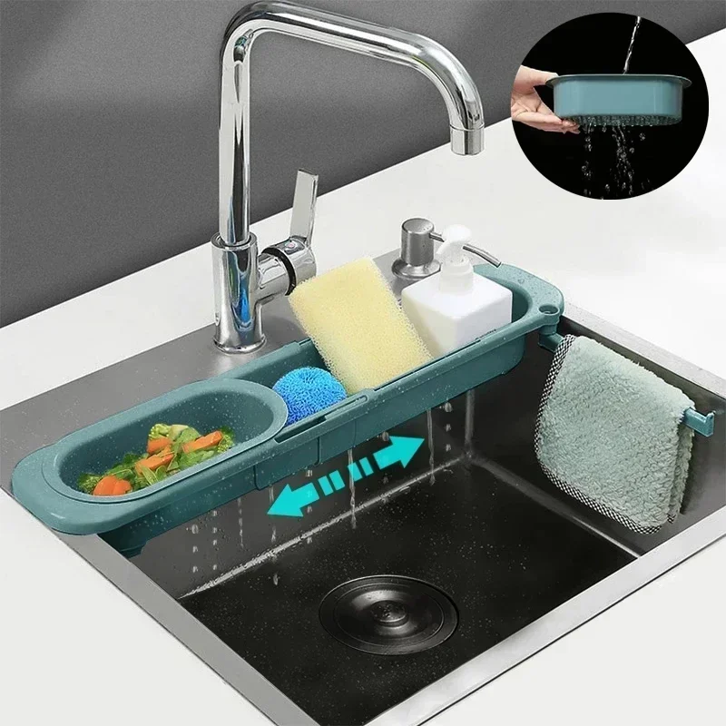 Kitchen Telescopic Sink Shelf Drainer Rack Household Organizer Soap Sponge Holder Towel  kitchen items