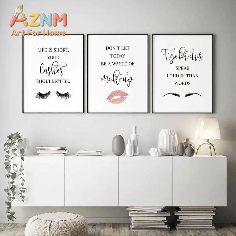 Makeup Quotes Poster Eyelash Eyebrows Lipstick Contour Lips Canvas Painting Print Wall Art Picture for Beauty Salon Home Decor