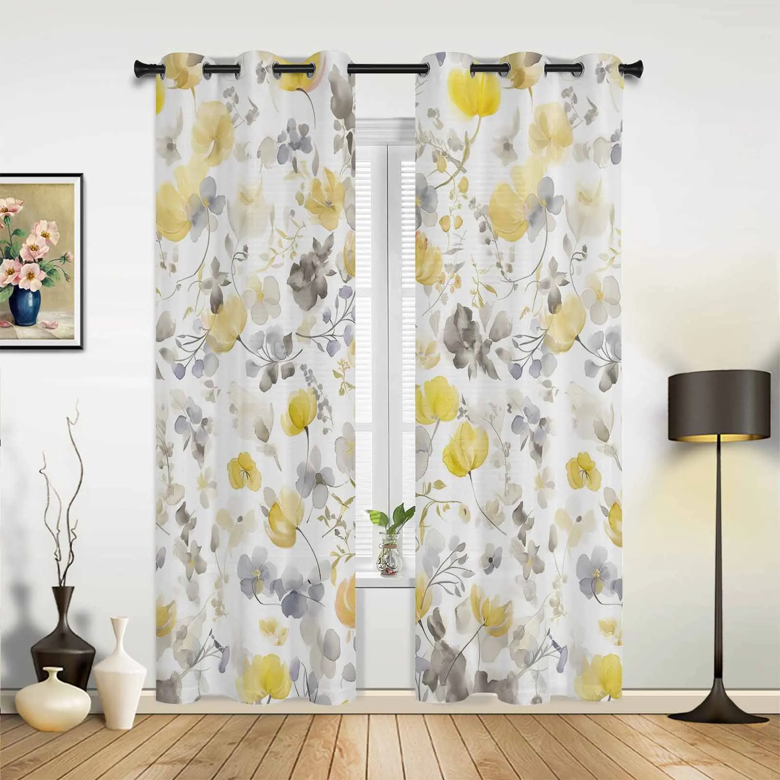 Yellow Flowering Plants Window Window Curtains Living Room Bathroom Bedroom Decor Kids Window Treatment