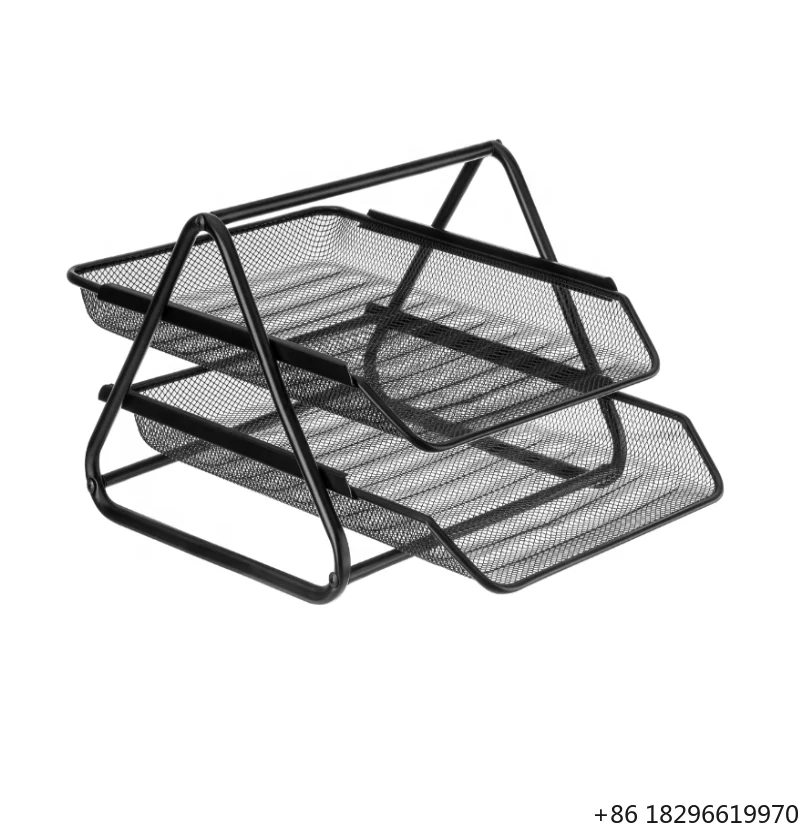 High-End Fashion Metal Mesh Desk Organizer File Tray Desktop File Rack 2 Tiers Document Tray
