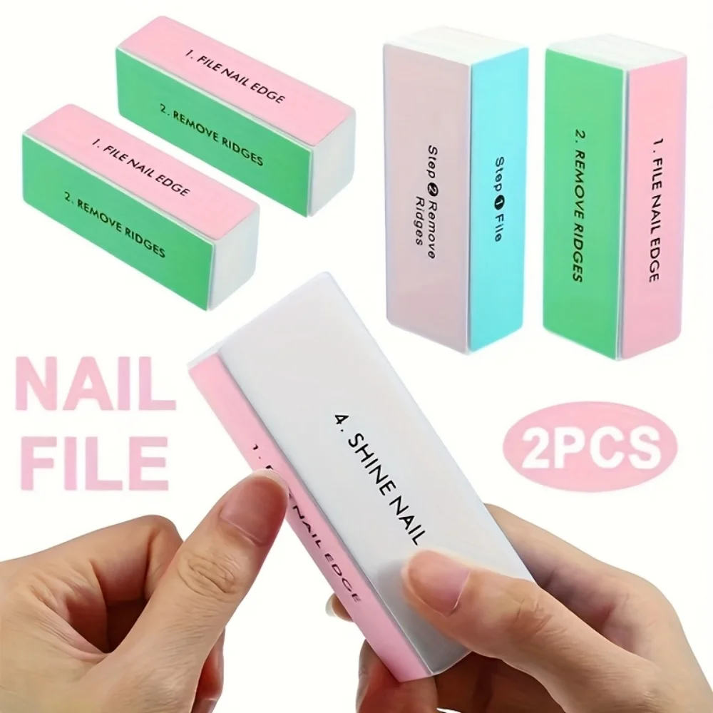 Kit com 2 Lixas e Blocos de Polimento para Unhas, Ferramentas Profissionais para Polir Todas as Faces das Unhas, Ferramentas de Nail Art para Salões de Beleza