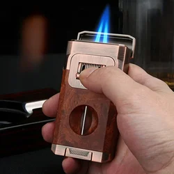 Luxury Metal Windproof Pocket Cigar Lighter Jet Blue Flame Torch Lighters for Cigar with Punch Drill Cigar Accessories Cutter