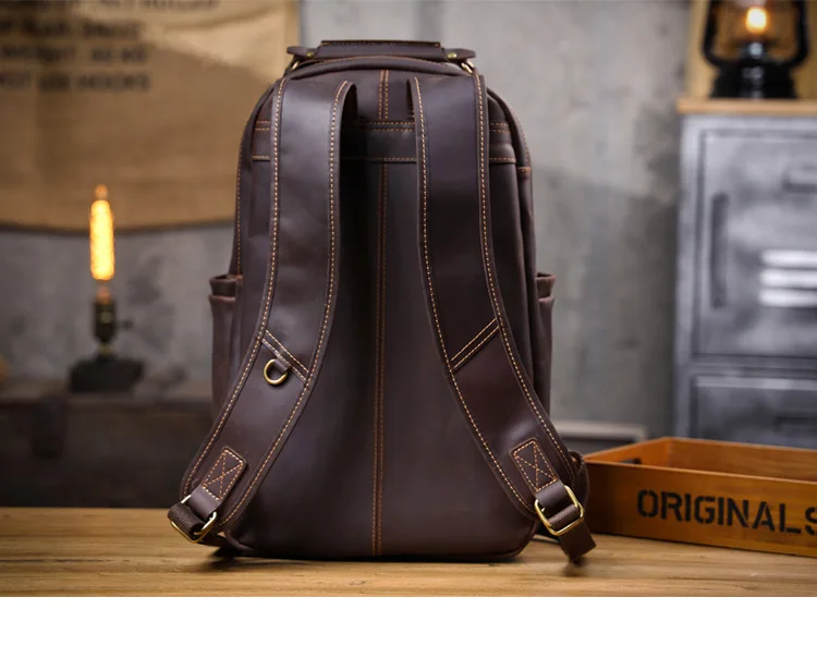 PNDME Vintage Crazy Horse Rindsleder Herrenrucksack mit großem Fassungsvermögen, lässiger Designer-Handtaschenrucksack aus echtem Leder für Damen, Reiserucksack. – Detail 24