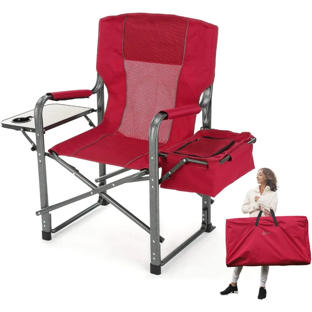 

Folding Director’s Chair w/Side Table & Integrated Cooler, Cup Holder, Storage Pouch, Supports up to 450lbs, Carrying Case